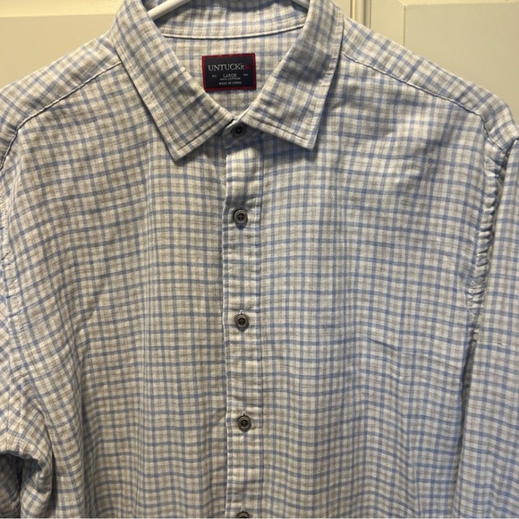 UNTUCKIT Mens Blue Plaid Button Down  Shirt Large Wrinkle Free - Picture 2 of 9